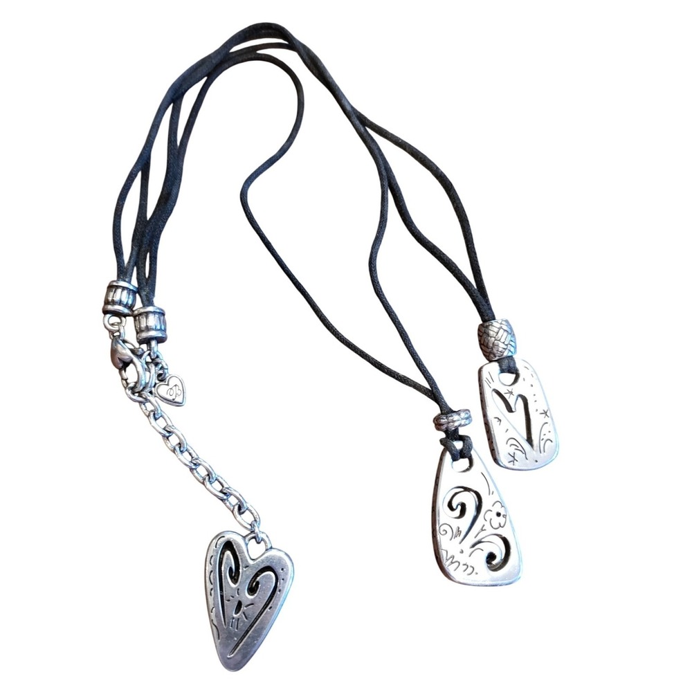 Brighton Silver Tone Necklace Lariat Cord with Heart Charm Jewelry Women's